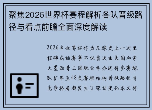聚焦2026世界杯赛程解析各队晋级路径与看点前瞻全面深度解读 聚焦2026世界杯赛程解析各队晋级路径与看点前瞻全面深度解读